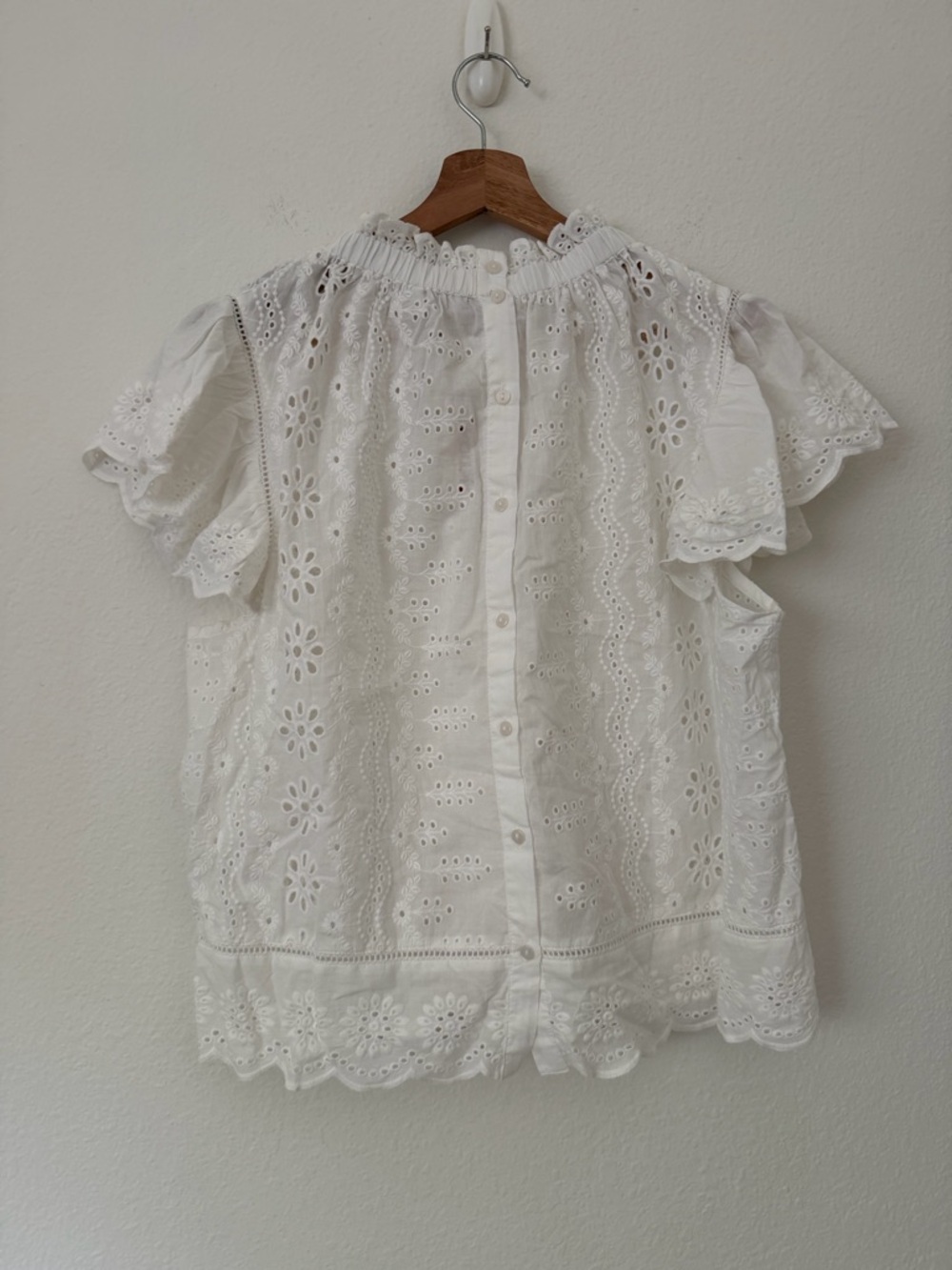 Jennifer & Grace Eyelet Cottagecore Cotton Blouse Top Size XL White Minimalist - Picture 4 of 10